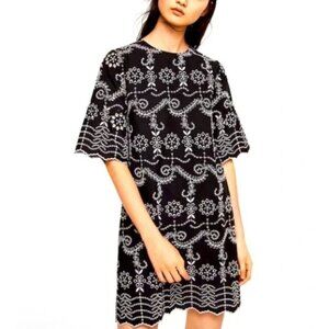 NWT Mango Black & White Floral Eyelet Dress XS